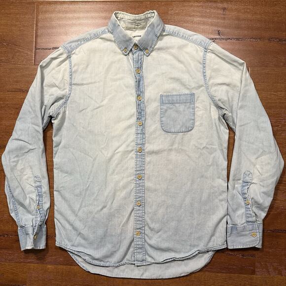 Taylor Stitch Denim Button Up Shirt Men L Blue Light Wash Long Sleeve Fade Retro